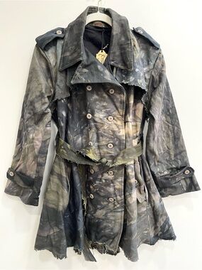 Crossfox cropped Verdun hand dyed double breasted coat olive green gray medium